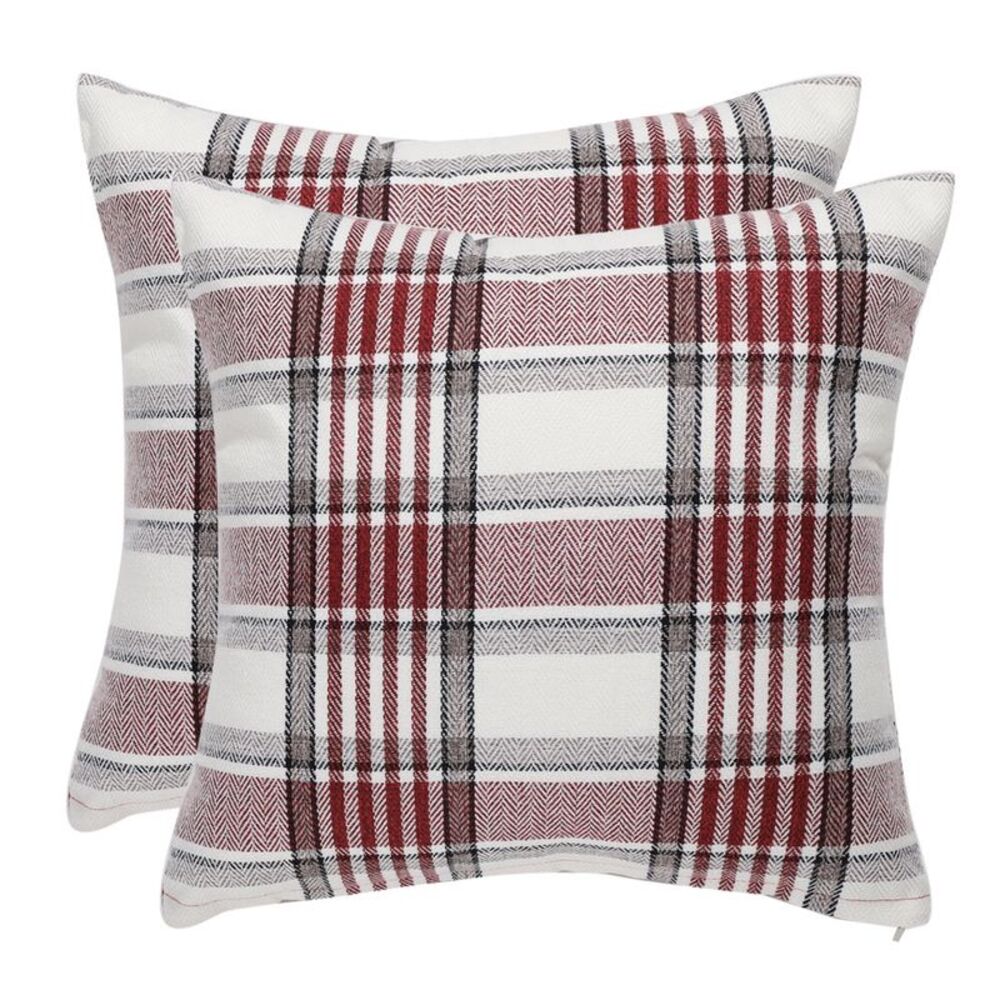 2pcs Check Throw Pillow Covers Farmhouse Square Pillow Covers Home Decor Red